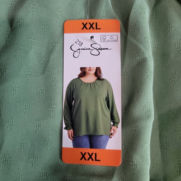 Jessica Simpson Green Ruched Shoulder Blouse  XXL - Picture 3 of 12
